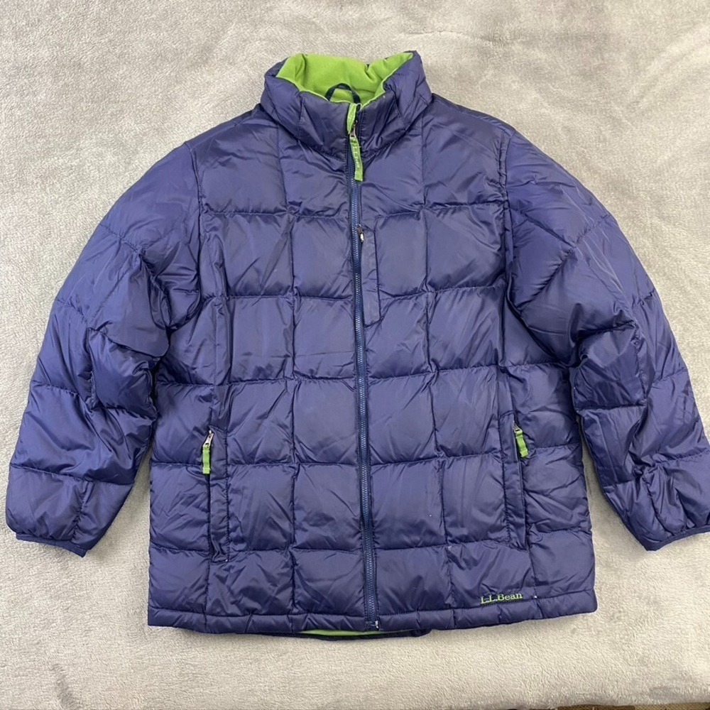 LL Bean Jacket Youth Boys L 14-16 Goose Down Puffer Full Zip Pockets Ski Outdoor